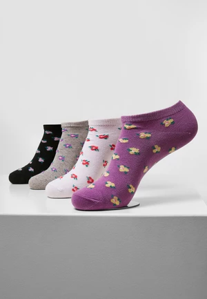 Květinové neviditelné ponožky z recyklované příze 4-balení šedá+černá+bílá+lila