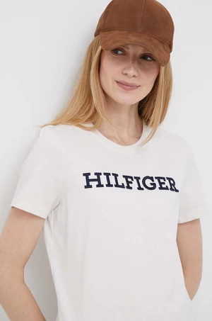 Bavlnené tričko Tommy Hilfiger béžová farba
