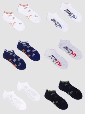 Yoclub Detské Chlapčenské Členkové Bavlnené Ponožky Vzory Farby 6-Balenie SKS-0008C-AA00-004
