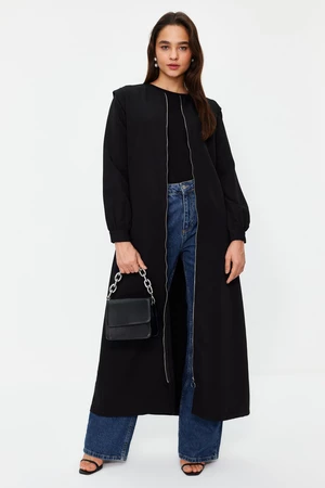 Trendyol Black Full Length Zipper Crepe Cape Maxi Dress
