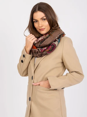 Dark beige scarf with folk prints