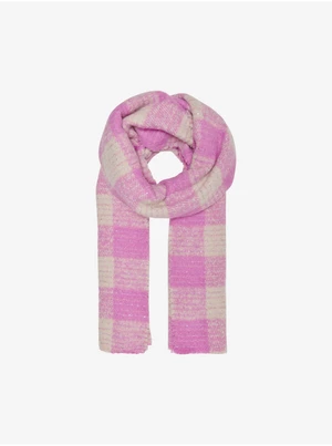 Cream-pink checkered scarf ONLY Merle - Women