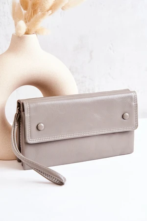 Large zippered leather wallet Loreaine grey