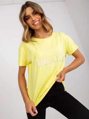 Yellow and white cotton T-shirt with inscription
