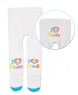 Bavlněné punčocháče Baby Nellys ® - I love Mom, I love Dad - bílé, vel. 92-98 (18-36m)