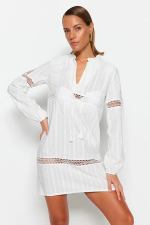 Trendyol White Mini Woven Tassel Beach Dress