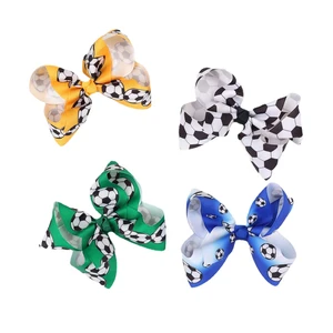 New 1PCS Cartoon Children Women Hair Clips Ribbon Bows Hairpins Football Printed Fans Photography Props Souvenir Accessories