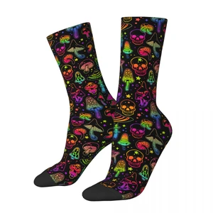 Fashion Crazy Trippy Skull Mushroom Design Theme Print Socks Accessories All Season Super Soft Middle Tube Socks Non-slip
