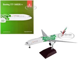 Boeing 777-300ER Commercial Aircraft "Emirates Airlines - Dubai Expo 2020" White with Green Graphics "Gemini 200" Series 1/200 Diecast Model Airplane