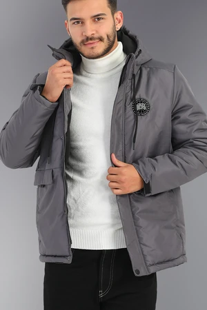 River Club Men's Anthracite Hooded Water and Windproof Fiber Lined Winter Coat&Coat&Parka
