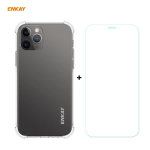 Enkay 2-in-1 for iPhone 12 Pro / 12 Accessories with Airbags Non-Yellow Transparent TPU Protective Case + 9H Anti-Scratc