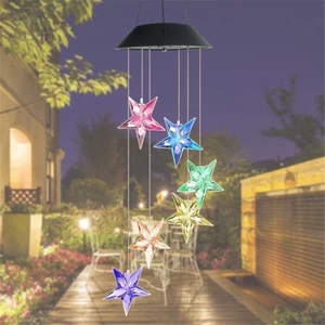 Solor Powered Star Wind Chime Light Outdoor Garden Waterproof Hanging Lamp Decor