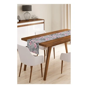 Behúň na stôl z mikrovlákna Minimalist Cushion Covers Grey Roses, 45 x 140 cm