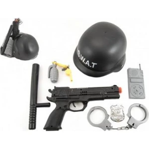 Sada policie helma s pistolí a doplňky bílá Policie