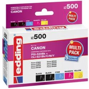 Ink set sada náplní do tiskárny Edding EDD-500 Multipack 5 CanonPgi-520/Cli-521 18-500, kompatibilní, černá, černá, azurová, žlutá, purppurová