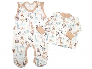 Baby Nellys  2-dílná sada, bavlněné dupačky s košilkou Safari cream, vel. 68 (3-6m)