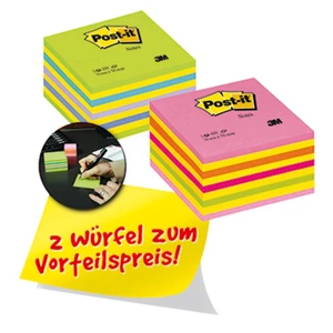 Post-it kocka samolepiacich poznámok 2028NX2 76 mm x 45 mm  žltá, neónovo modrá, neónovo zelená, neónovo ružová, ružová