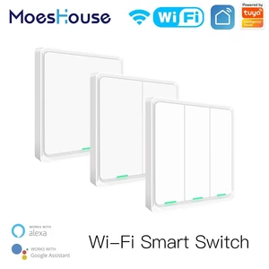 Moeshouse Tuya WiFi Smart Wall Light Switch Neutral Wire Required Multi-control Association in Smart Life App Works with