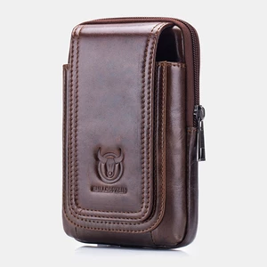 Bullcaptain Men Vintage Genuine Waist Bag Phone Bag Belt Bag