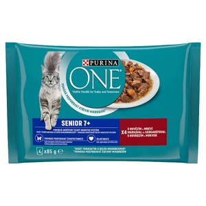 PURINA ONE Multipack SENIOR 7+ mini filetky s hovädzím a mrkvou v šťave 12(4x85g)