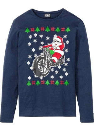 Tričko s dlhými rukávmi s vianočným motívom Slim Fit