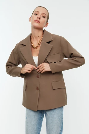 Trendyol Mink Oversize Lined Double Breasted Closure Woven Blazer Jacket