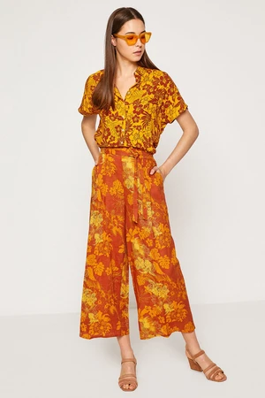 Koton Women's Coffee High Waist Casual Cut Pants