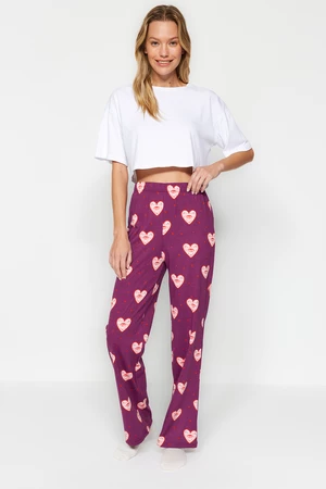 Trendyol Fioletowy 100% bawełniany dół od piżamy z dzianiny w kształcie serca