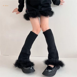 Women Leg Warmer Socks Knit Long Leg Warmer Cute Plush Edge Boots Socks for Girl