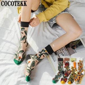 Long Socks Summer Fashion Fishnet Socks Transparent Cute Thin Women Girls Harajuku Streetwear Mesh Transparent Cool Flower Socks