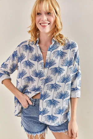 Bianco Lucci Women's Floral Patterned Linen Shirt