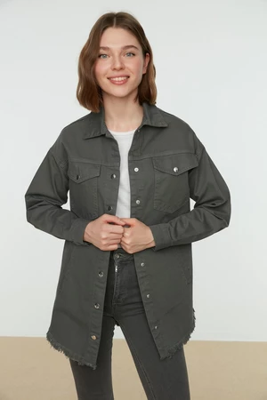 Trendyol šedá košilový límec džínová bunda