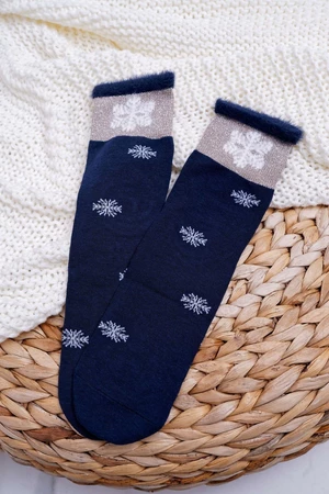 Dámské Ponožky Teplé  tmavě modré se sněhovou vločkou