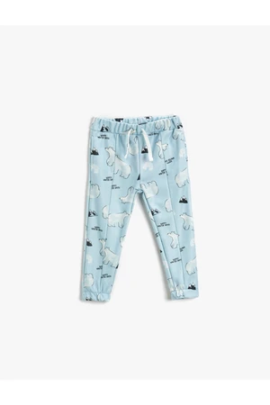 Koton Soft Textured Polar Bear Print Jogger Sweatpants With Pockets Tie Waist.