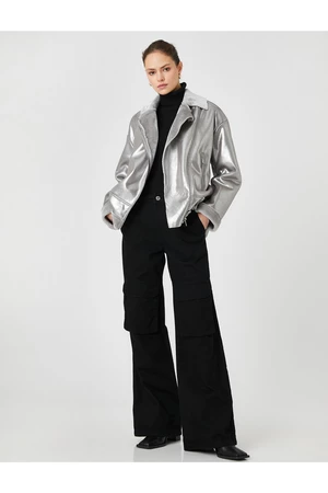 Koton Rachel Araz X - Metallic Shiny Leather Look Oversize Biker Jacket