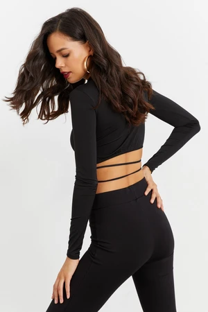 Cool & Sexy Women's Black Open Waist Crop Top IC115