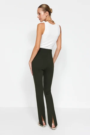 Trendyol Dark Khaki Contouring High Waist Knitted Interlock Leggings With a Slit Back Leg