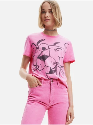 Desigual Pink Panther Smile Pink Ladies T-Shirt - Women