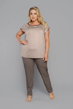 Illusion women's pyjamas, short sleeves, long legs - beige/print