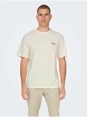 Cream Men's T-Shirt with Printed Back ONLY & SONS Jp - Men