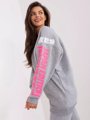 Grey women's oversize sweatshirt with inscriptions