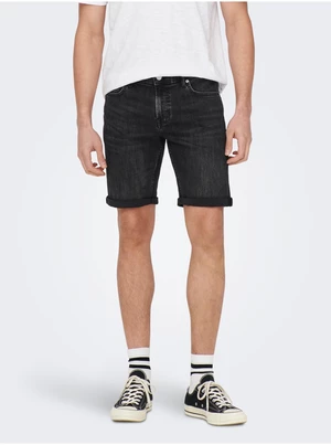 Black Mens Denim Shorts ONLY & SONS Ply - Men