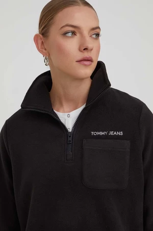 Mikina Tommy Jeans dámska,čierna farba,s nášivkou,DW0DW17330