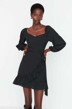 Trendyol Black Flounce szuper mini szőtt ruha