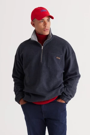 AC&Co / Altınyıldız Classics Men's Indigo Melange Loose Fit Fleece Yarn High Bato Neck Cotton Sweatshirt