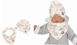 Z&amp;Z Stylová dětská jarní/podzimní bavlněná čepice, turban s šátkem, kytky, vel. 68-80 (6-12m)