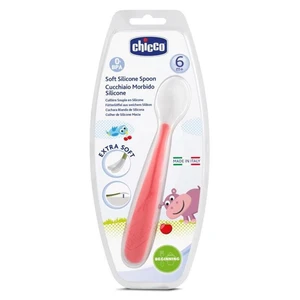 CHICCO Lžička silikon soft červená 6m+