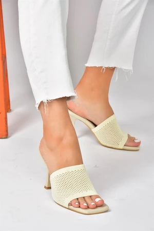 Fox Shoes Women's Beige Tricot Fabric Heeled Slippers