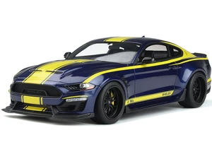 2021 Shelby Mustang Super Snake Coupe Blue Metallic with Yellow Stripes 1/18 Model Car by GT Spirit