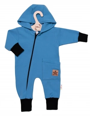 Teplákový overal s kapsičkou a kapucí BOY, Baby Nellys, modrý, vel. 86 (12-18m)